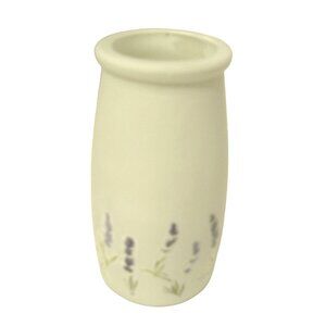 Lavender Decals on Matte White Painted Glass Vase 5.5" Tall Green Purple Colors